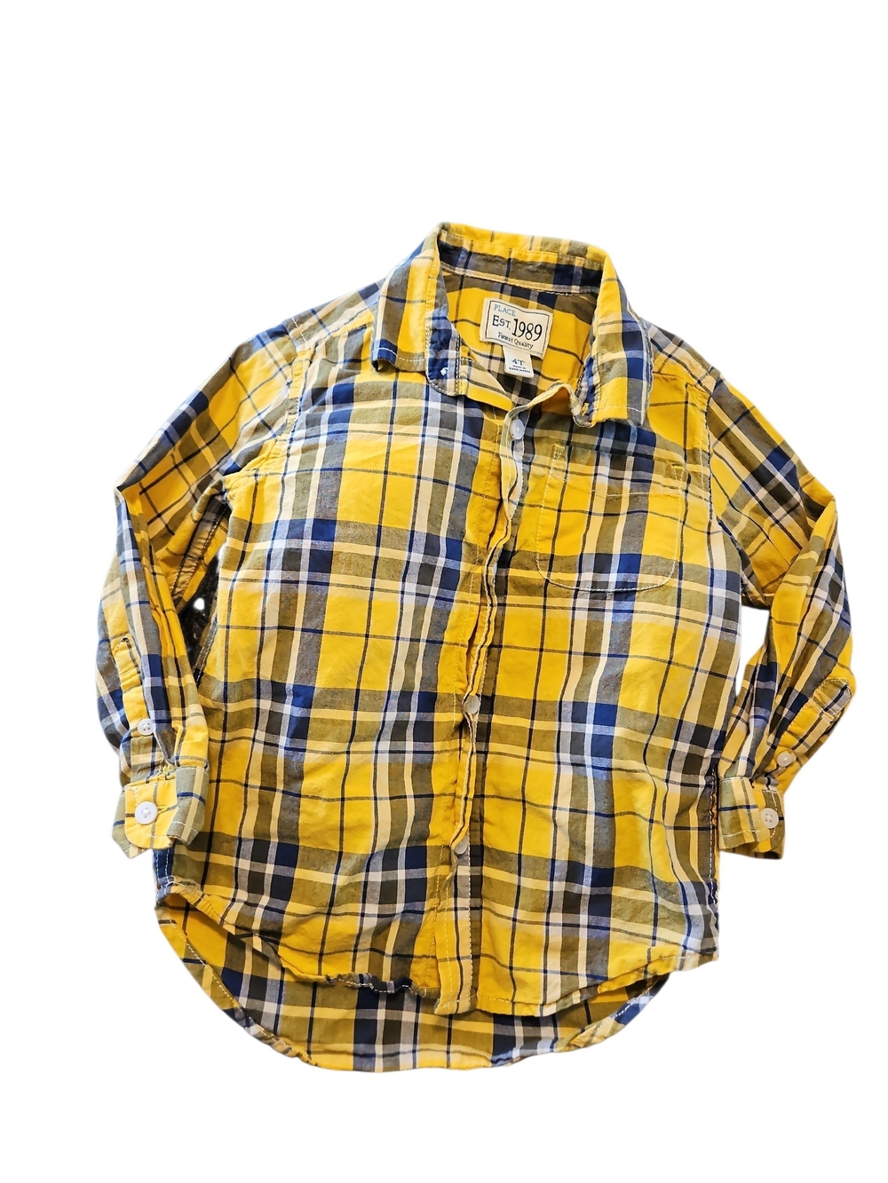 The Children's Place Yellow Blue Plaid Button-Down Shirt Size 4t